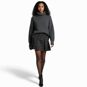 PEACEBIRD Plaid Schoolgirl Skirt Black and Ivory Tweed Mini Skater Women’s Small